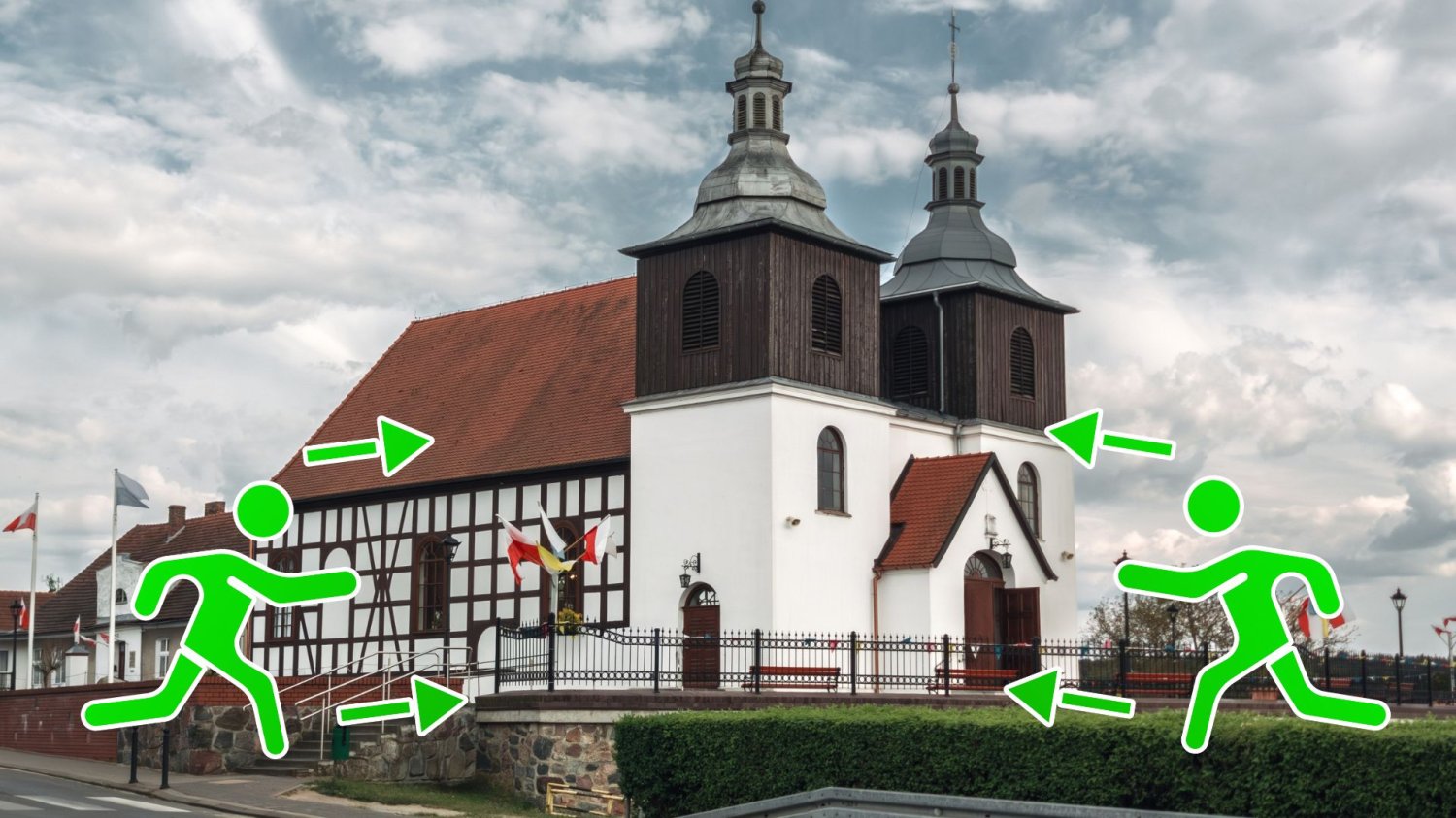 Kościół rzymskokatolicki, znak ewakuacji.