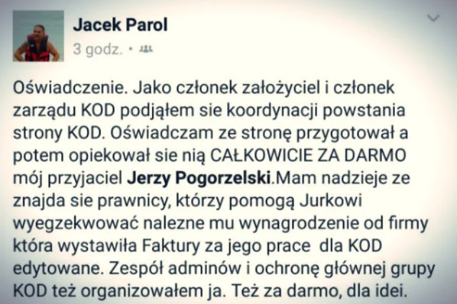 Pełna treść oświadczenia Jacka Parola