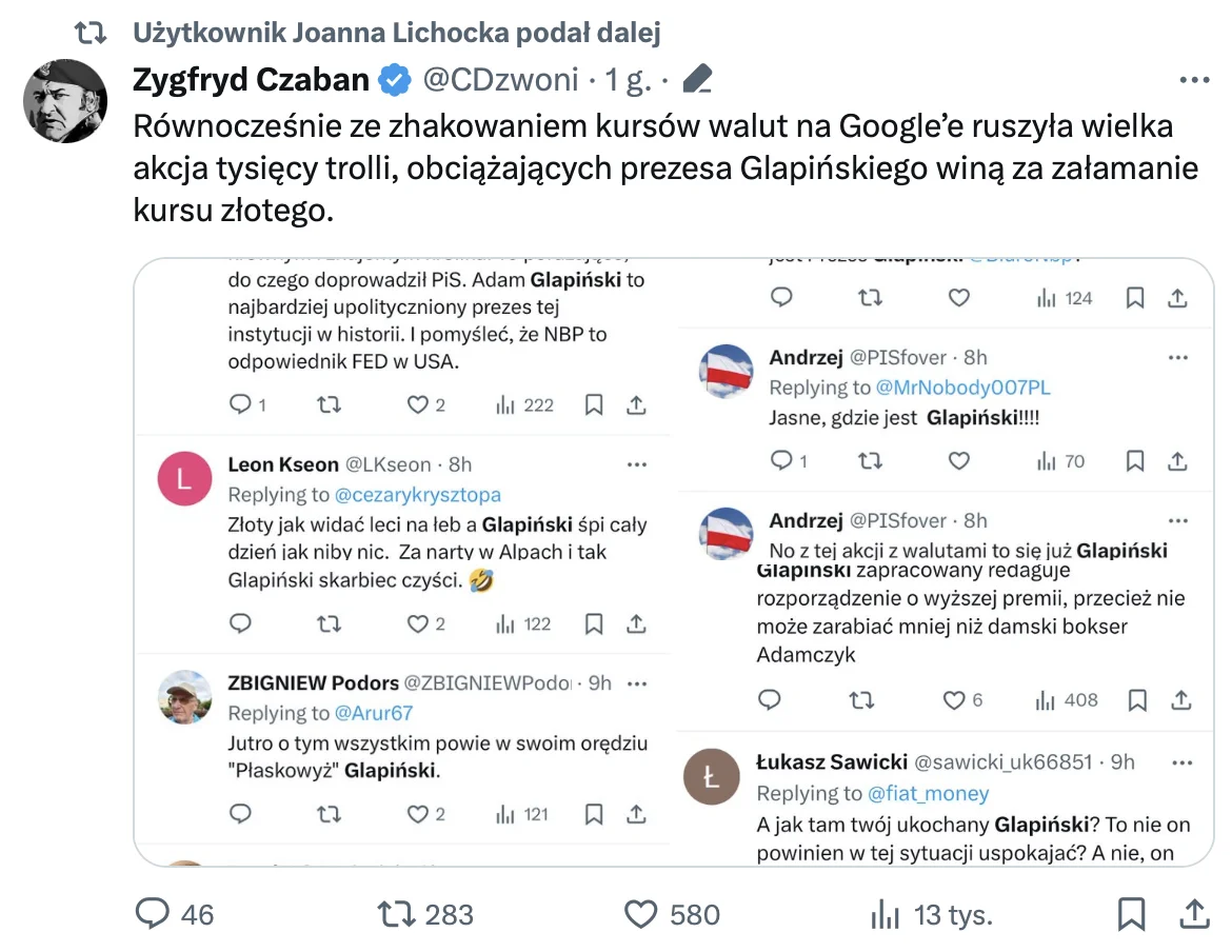Screen jednego z wielu postów podanych dalej przez J. Lichocką
