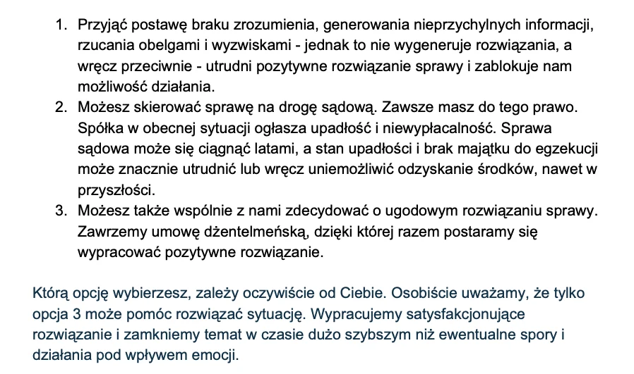 Fragment "Oświadczenia", które Ecoxpress wysłało swoim kierowcom.