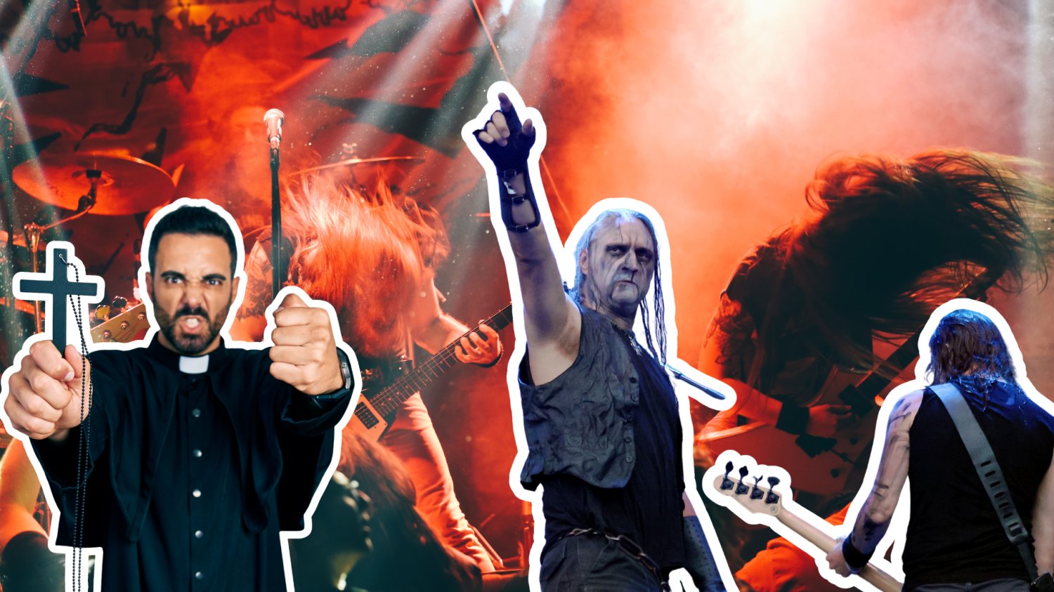 Środowiska prawicowe przeciwne kolejnemu festiwalowi. Mystic Festival na celowniku katolickiej fundacji W tle koncert metalowy. Na froncie ksiądz i muzycy metalowi.