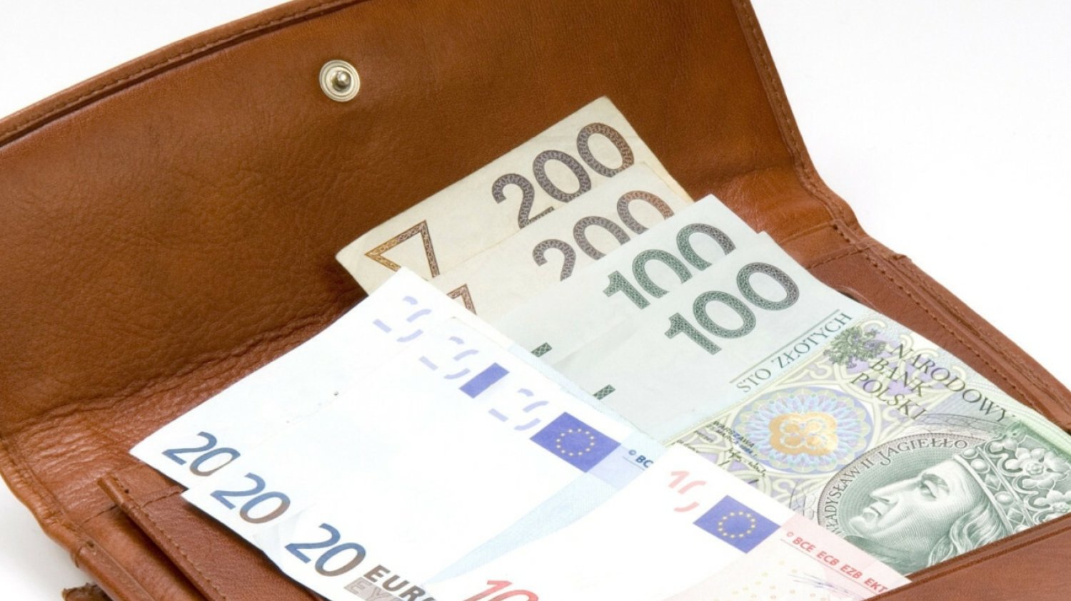 Portfel z banknotami euro i złotego