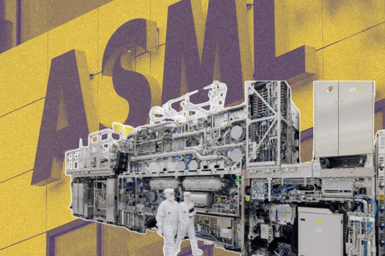 Logo ASML i ich maszyna litograficzna.