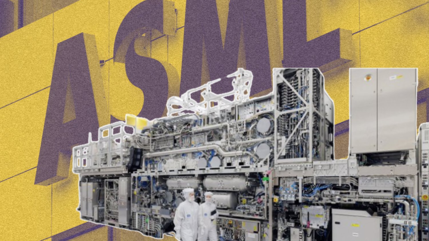 Logo ASML i ich maszyna litograficzna.