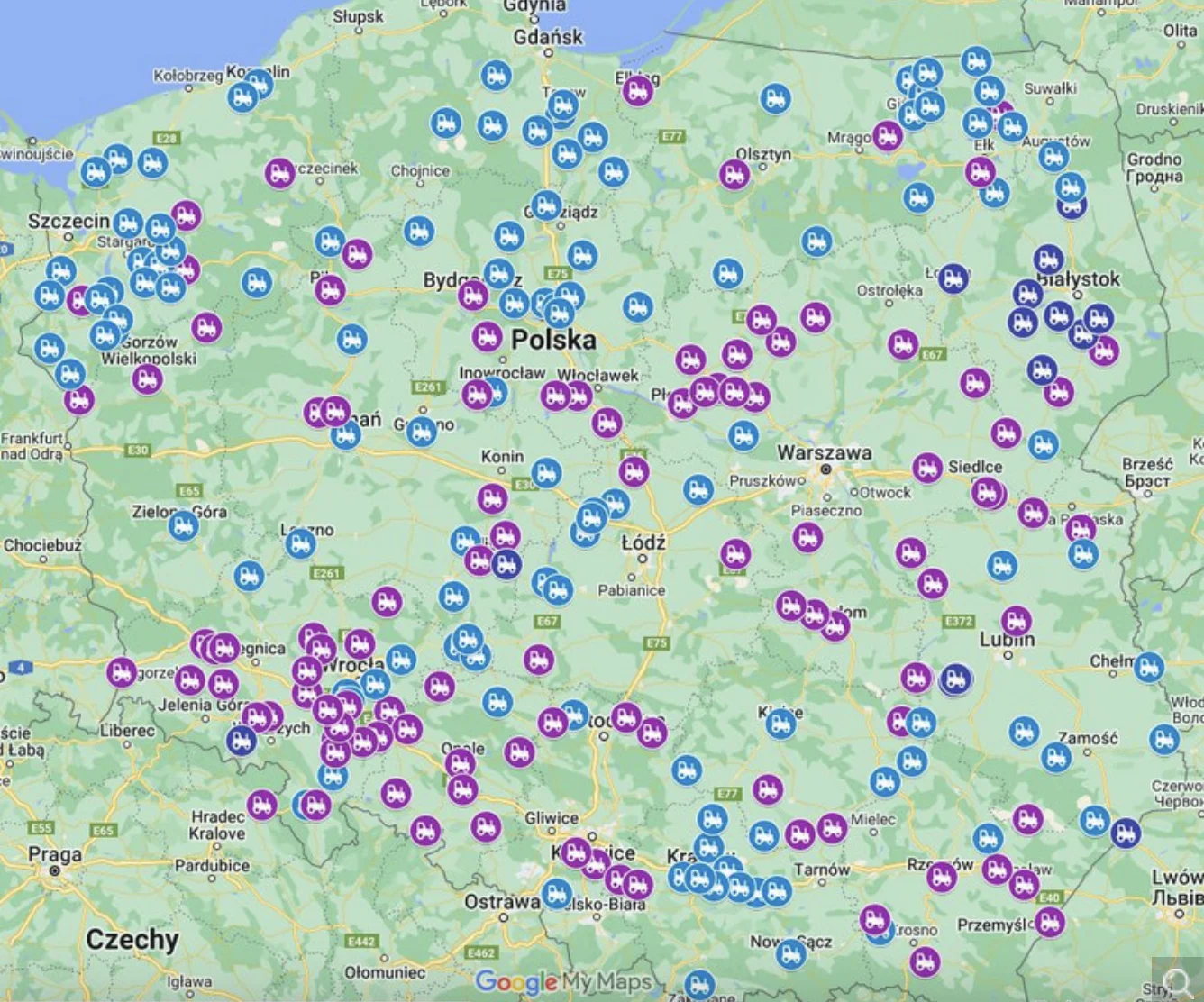 Mapa zablokowanych dróg przez rolników Mapa zablokowanych dróg przez rolników