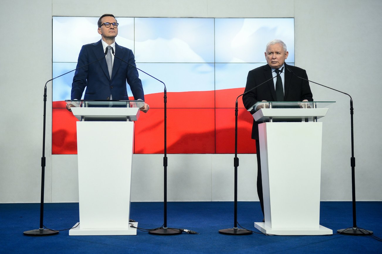 Morawiecki i Kaczyński podczas konferencji w listopadzie 2022 r.