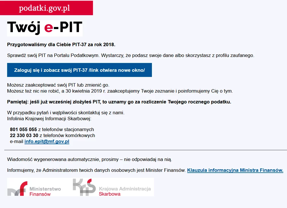 Takiego maila otrzymało dziś wielu podatników
