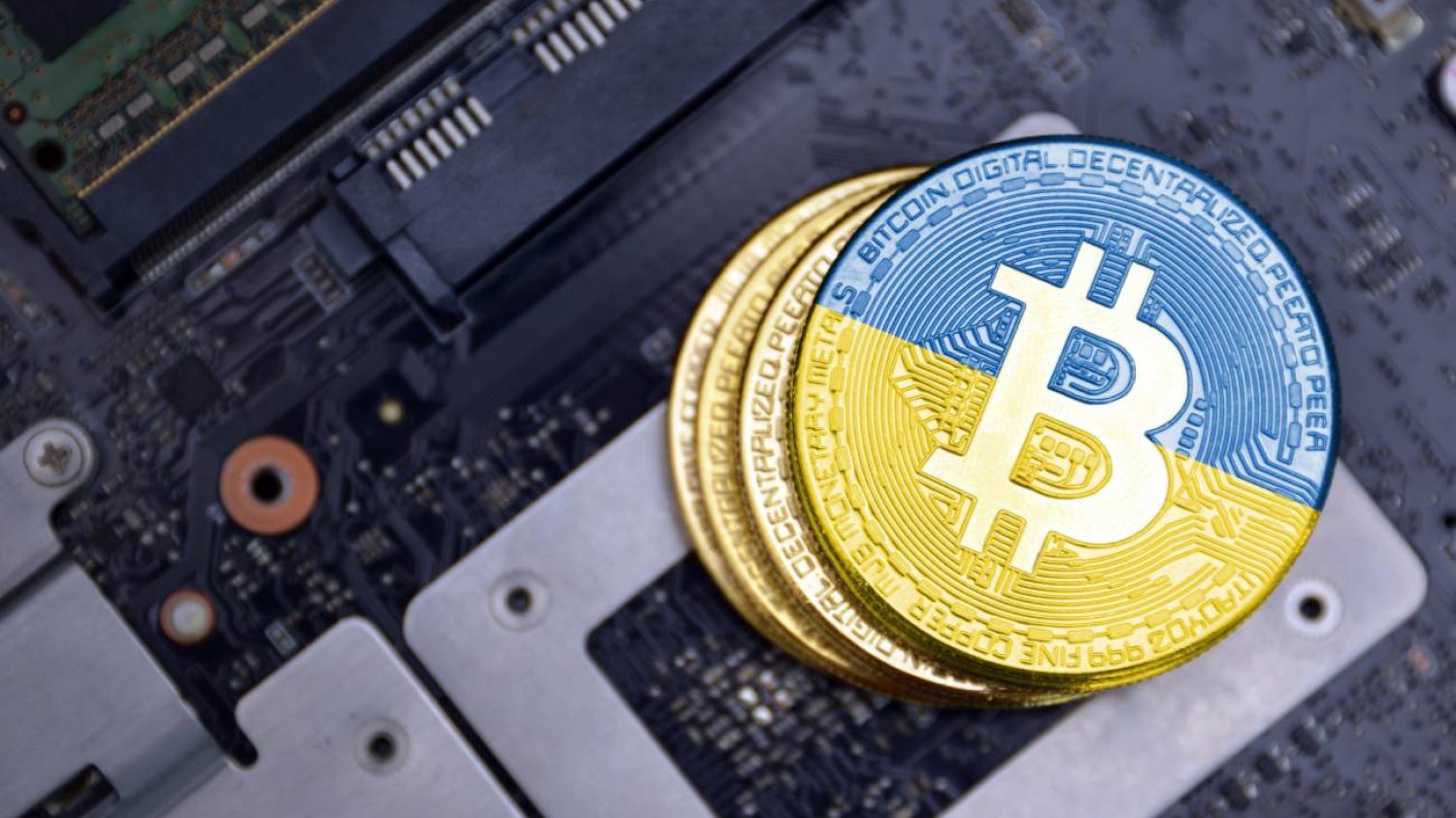 Token BTC w kolorach flagi Ukrainy