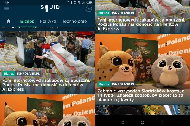 Aplikacja wyświetla tytuły artykułów, zdjęcia i nazwy serwisów, z których pochodzą.