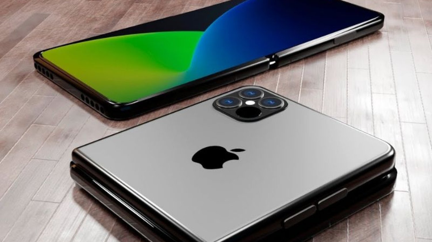 Cyfrowa wizualizacja składanego iPhone'a.