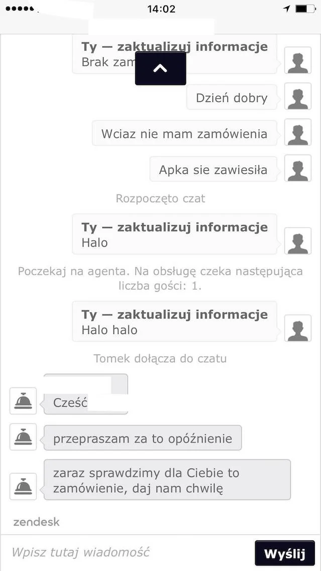 Fragment rozmowy z UberEATS.