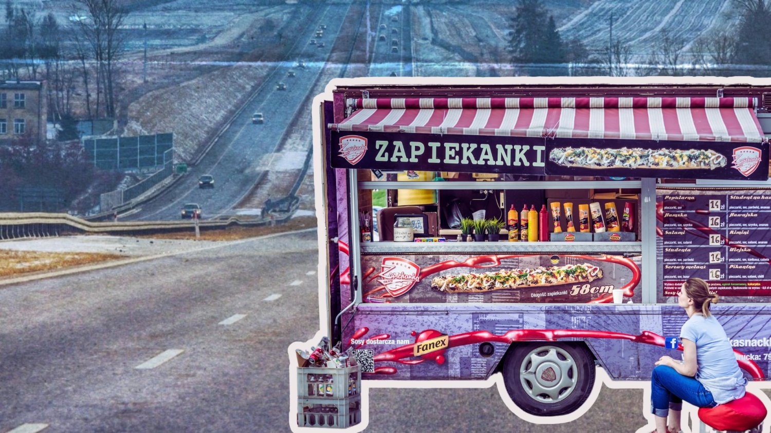 Food trucki przy lubelskiej ekspresówce. Kierowcom pocieknie ślinka Foodtruck z zapiekankami wklejony na tle drogi ekspresowej