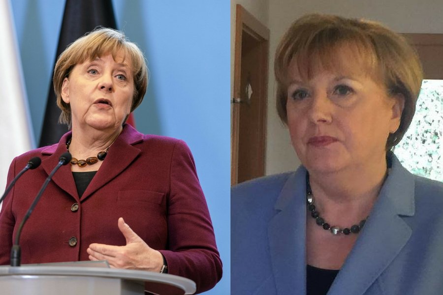 Angela Merkel i jej oficjalna dublerka, Ursula Wanecki.