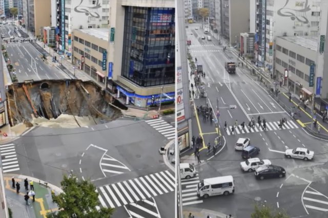 Ogromna dziura w jezdni w japońskim mieście Fukuoka.