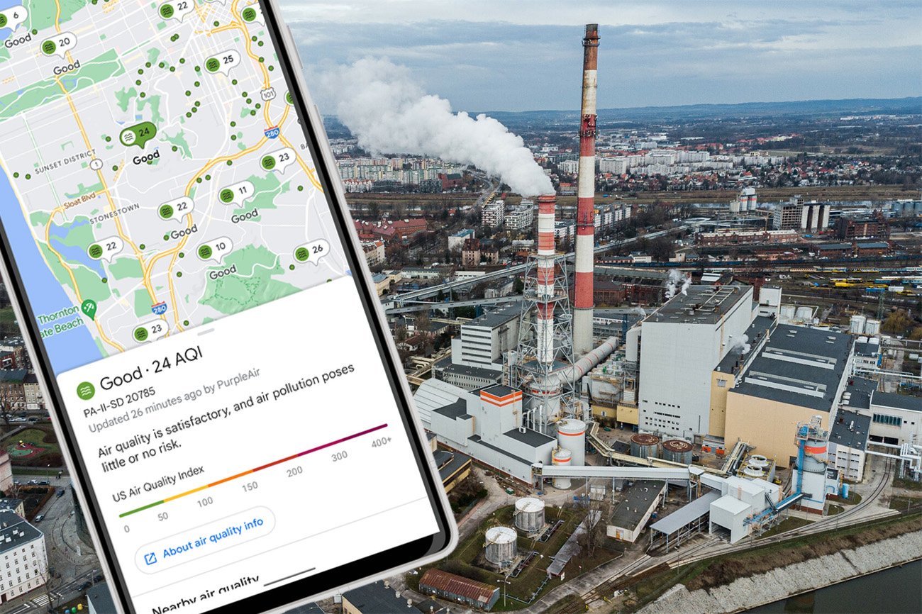 Aplikacja Google Maps z jakością powietrza