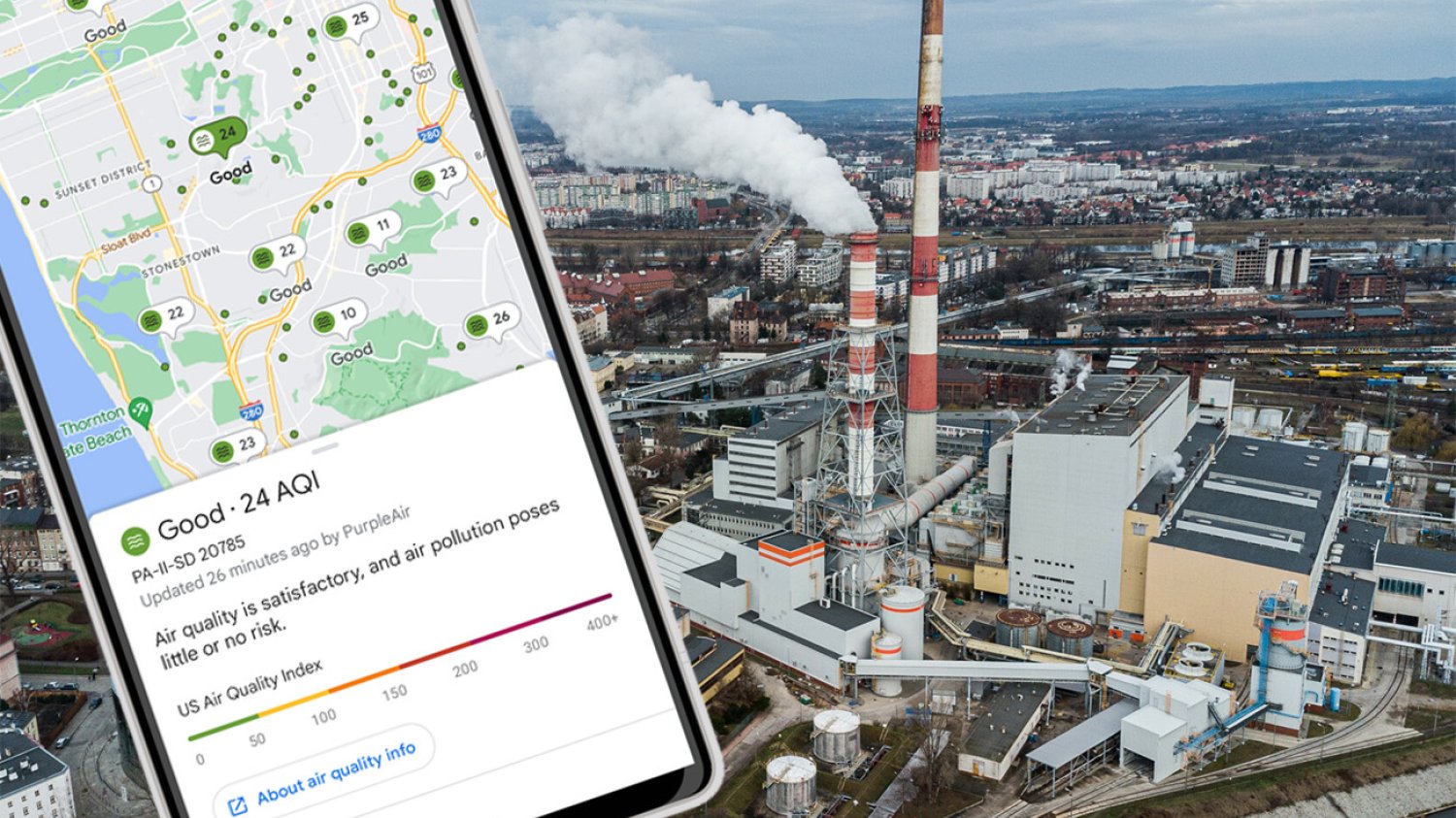 Aplikacja Google Maps z jakością powietrza