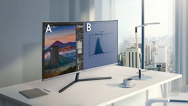 Monitor Samsung LU32R590 oferuje też możliwość wyświetlania obrazu z dwóch urządzeń jednocześnie dzięki funkcji PBP (Picture-by-Picture)