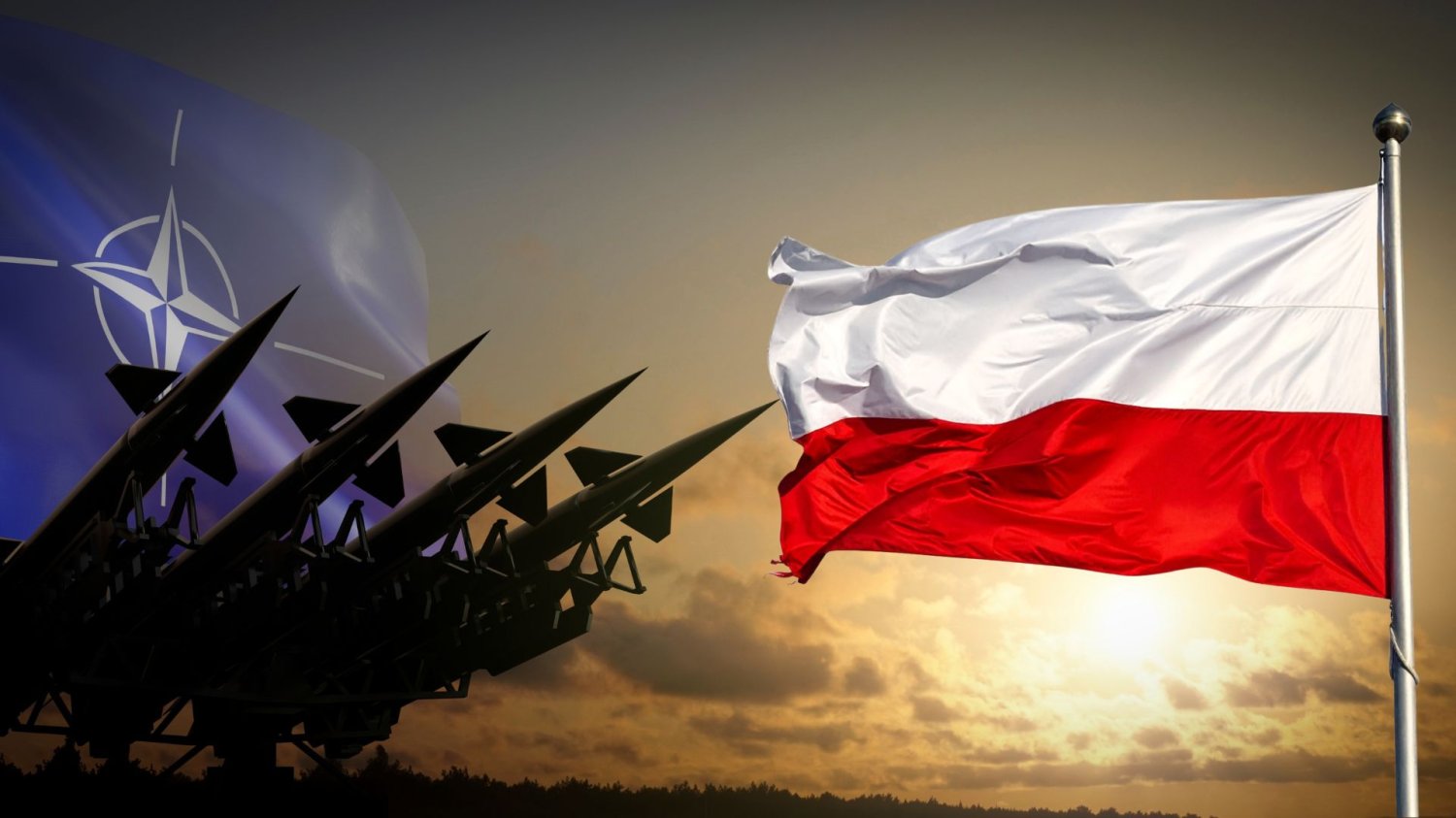Polska liderem importu broni w NATO. Kupujemy na potęgę Broń, flaga NATO, flaga Polski.