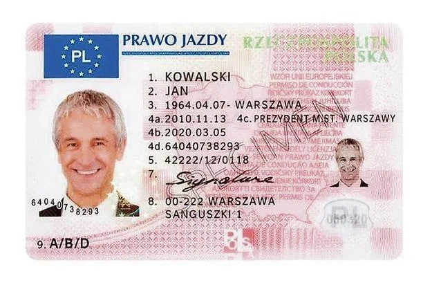 Wzór dokumentu prawa jazdy obowiązujący w Polsce.