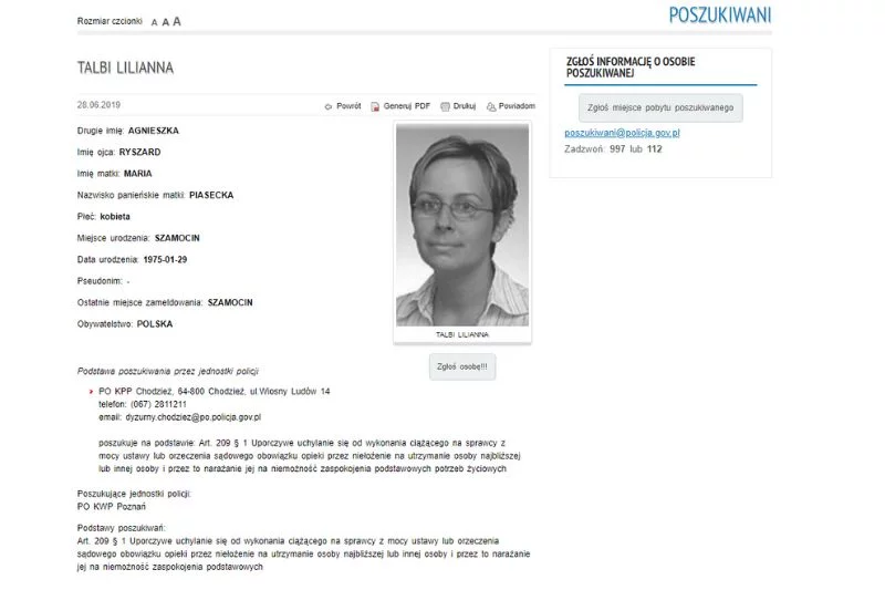 Poszukiwana alimenciara z okolic Poznania.