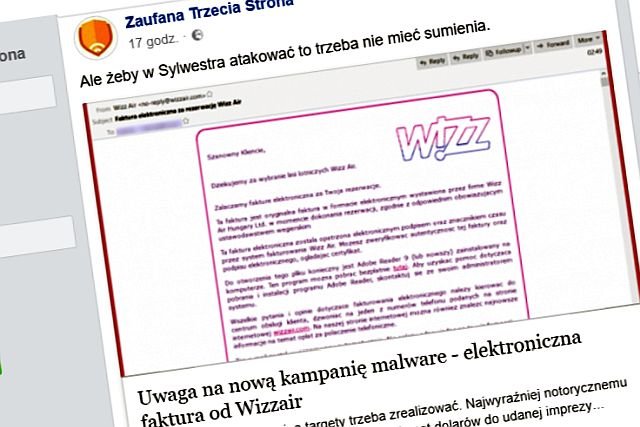 Autor kampanii ransomware podszywa się pod linie lotnicze Wizzair, prawdopodobnie wychodząc z założenia, że wiele osób podróżuje na święta i z powrotem.