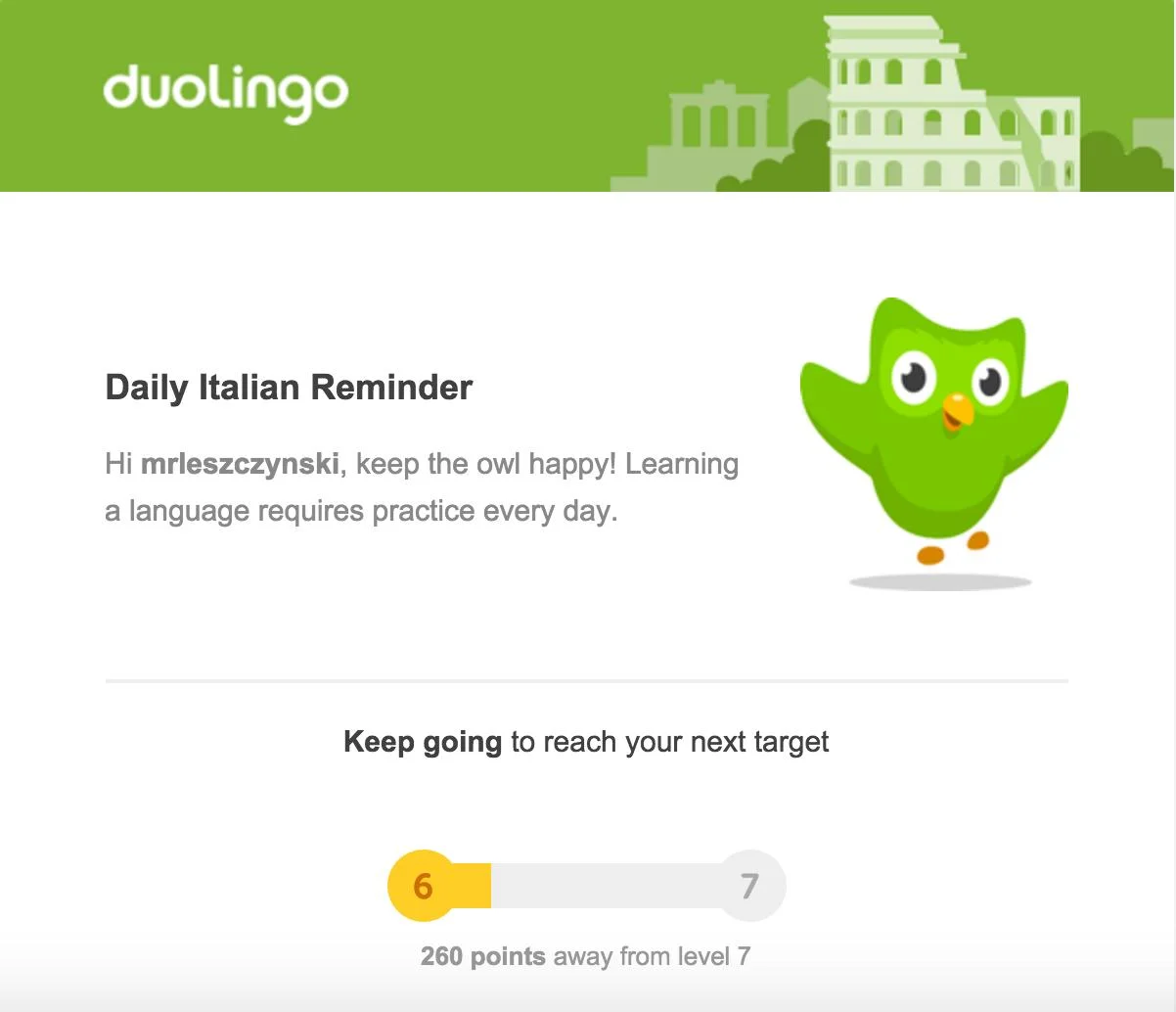Codzienne przypomnienie o nauce języka od Duolingo
