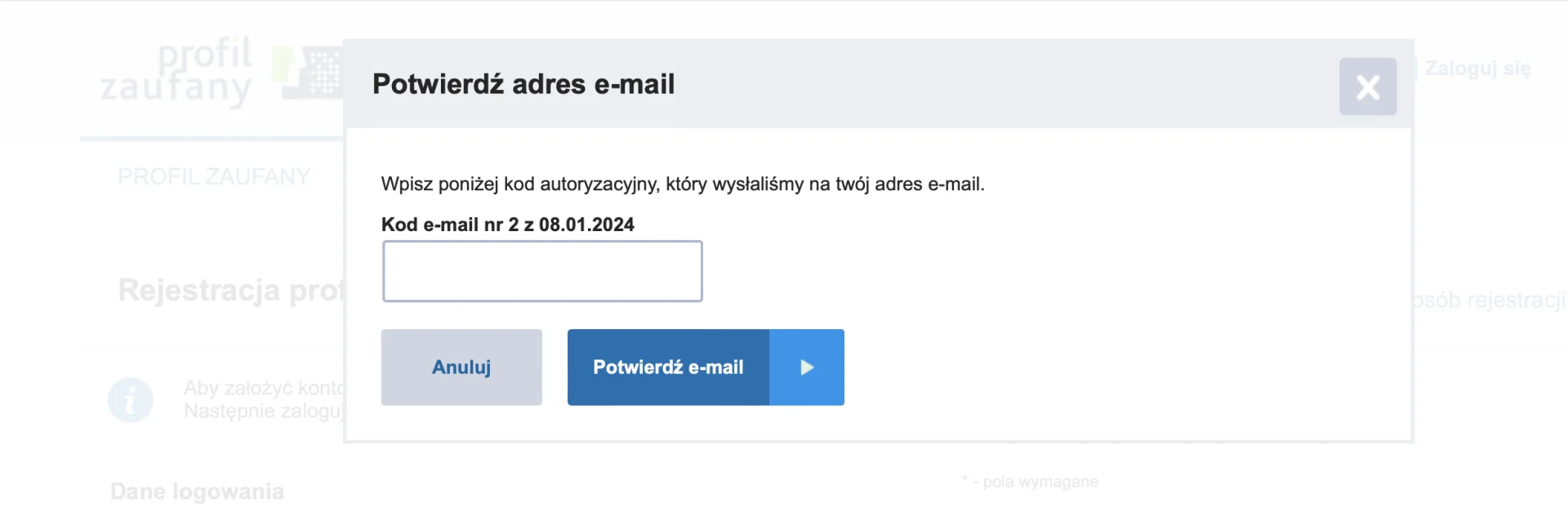 Zakładanie profilu zaufanego przez e-dowód – problem z kodem autoryzyjącym Zakładanie profilu zaufanego przez e-dowód – problem z kodem autoryzyjącym