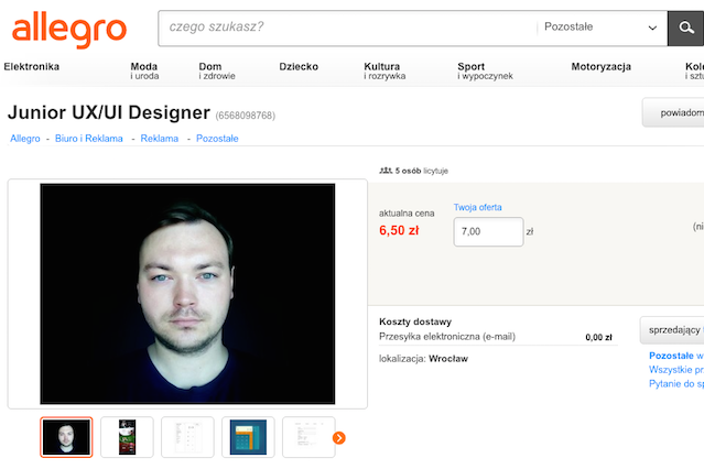 Strona licytacji na serwisie Allegro.
