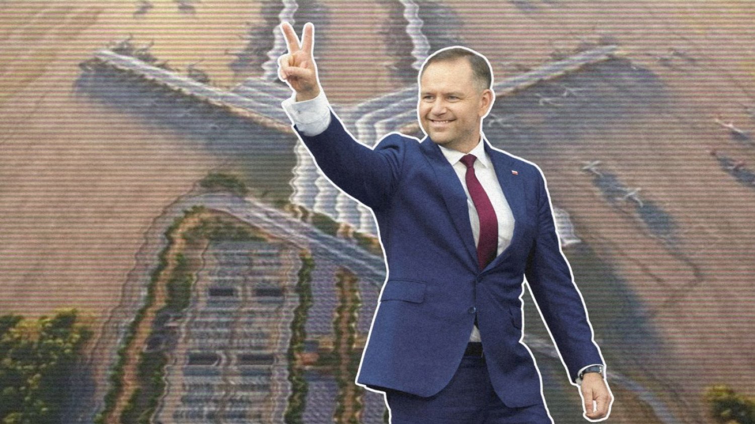 Karol Nawrocki na tle wizualizacji CPK.