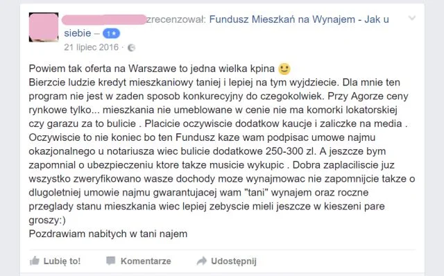 To jedna z wielu podobnych opinii o programie mieszkań na wynajem