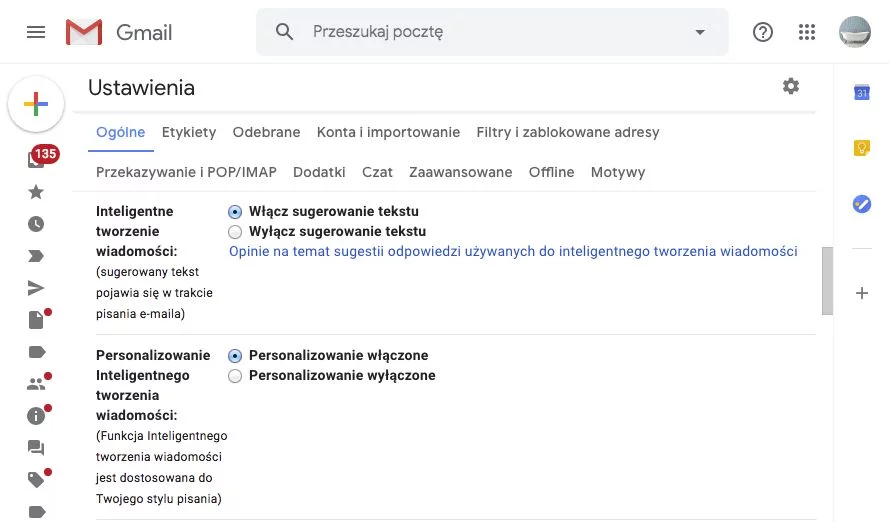 Dzięki uczeniu maszynowemu Gmail jest w stanie przewidzieć nasze myśli zanim przeniesiemy je na ekran. Niestety opcja nie jest jeszcze dostępna w języku polskim.