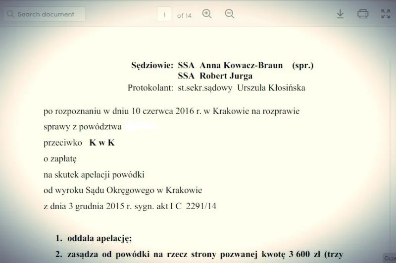 Fragment wyroku w sprawie Krakowskiej Fundacji Filmowej.