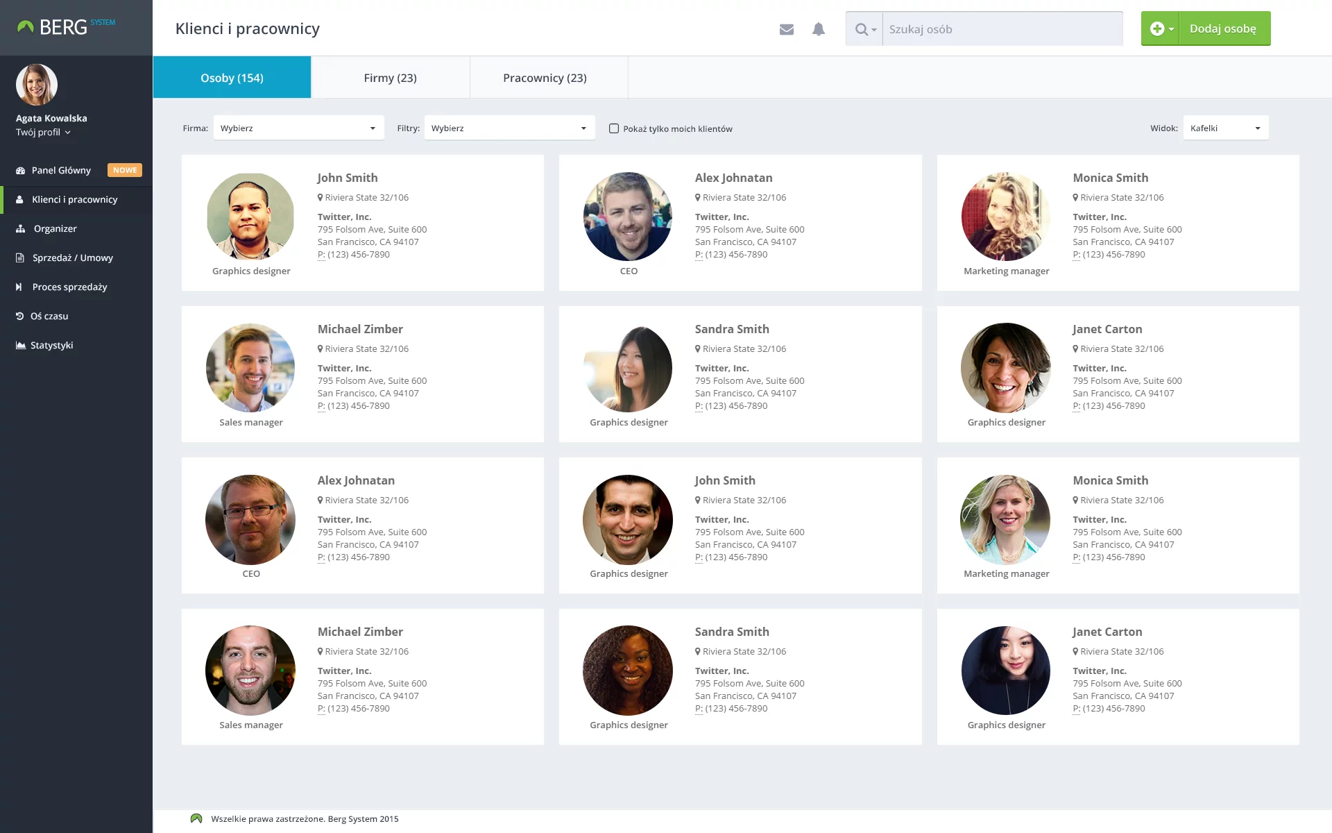 Screen z systemu CRM Berg System