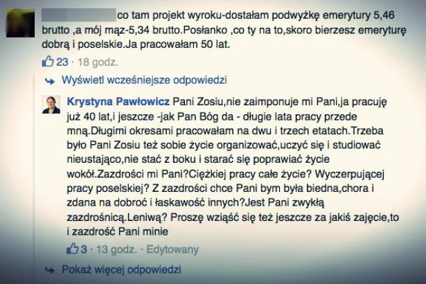 Krystyna Pawłowicz poucza biedniejszych.