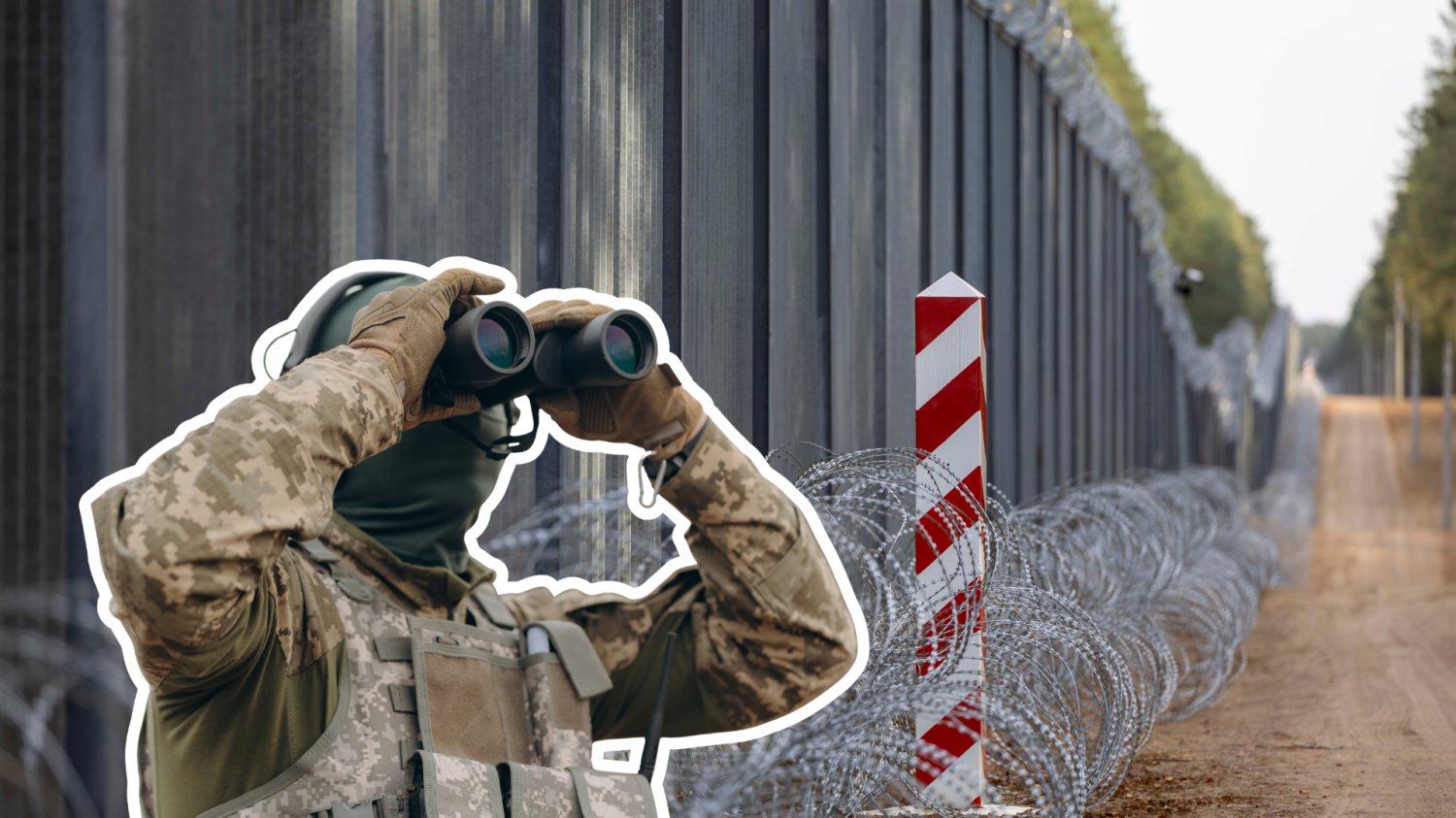 Polska granica i polski żołnierz z lornetką