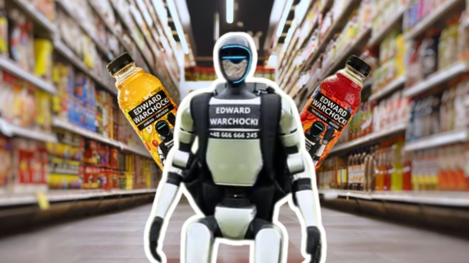 Robot Edward Warchocki, napoje w sklepie.