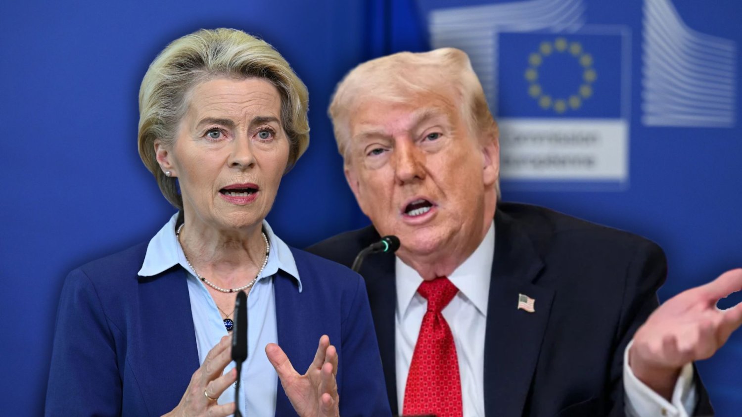 UE szykuje odpowiedź na groźby Trumpa. 93 mld euro w grze. Ursula von der Leyen, Donald Trump.