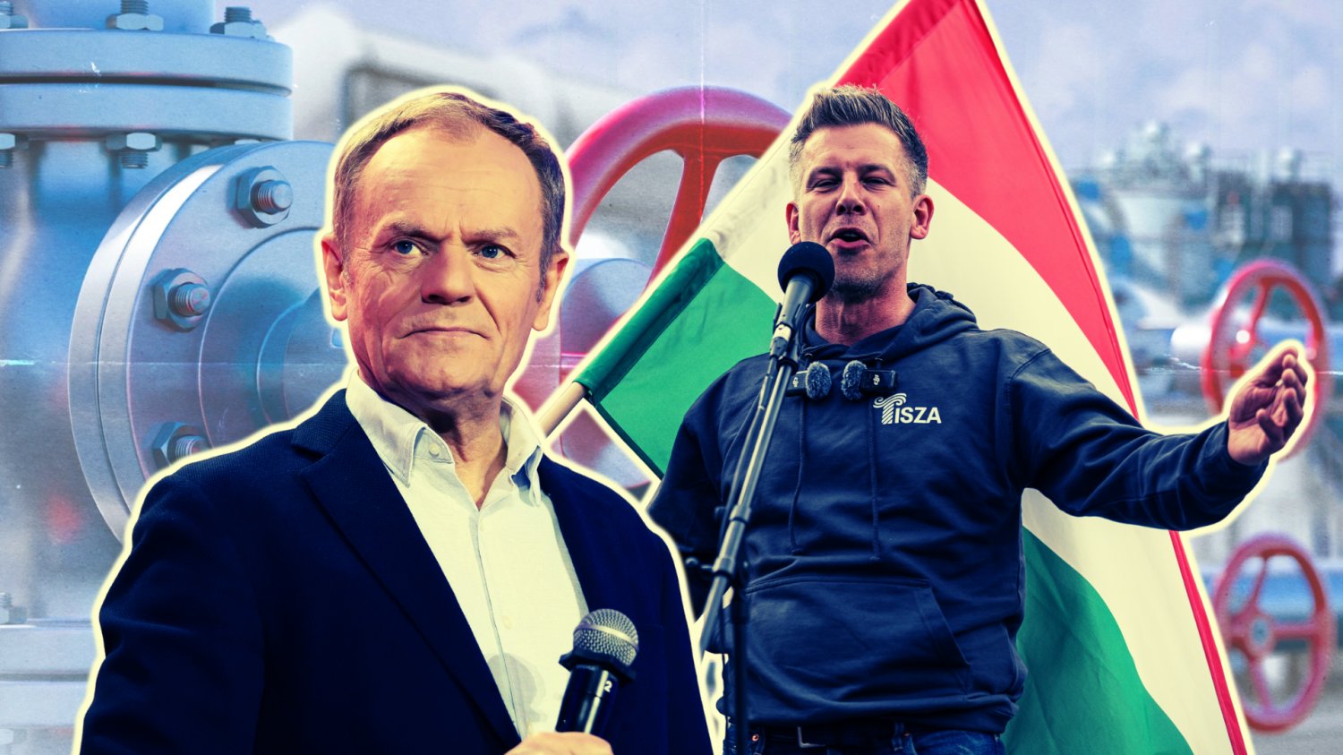 Premier Polski. Premier Węgier. W tle gazociąg.