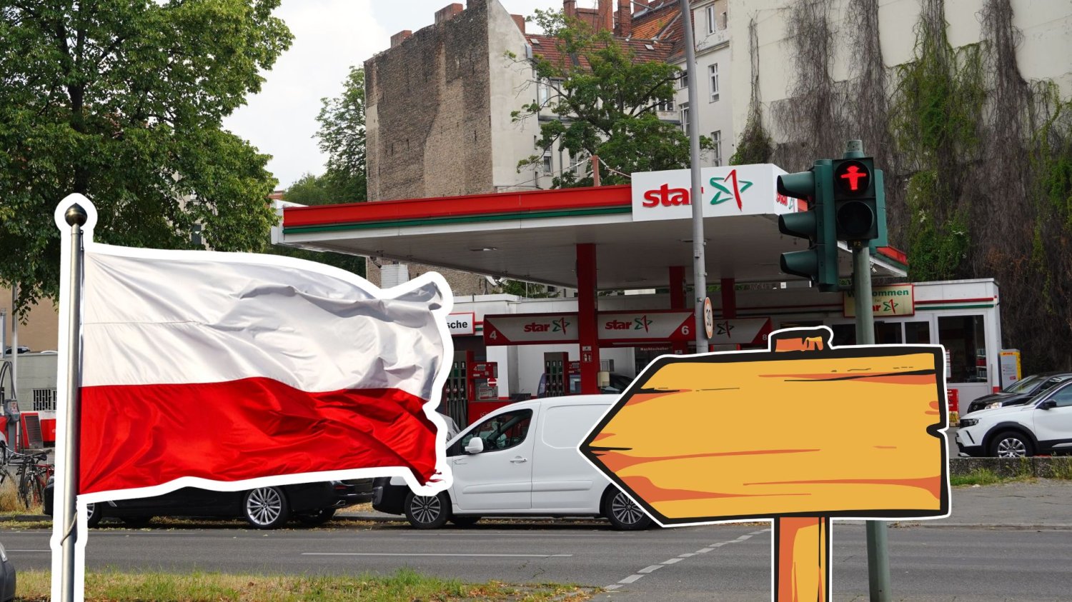 Stacja palie w Niemczech, polska flaga.