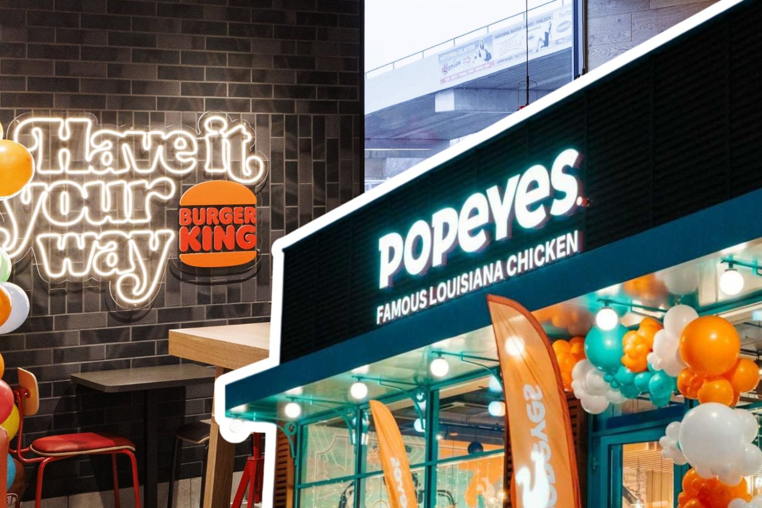 Popeyes i Burger King w jednym budynku. Pierwszy taki lokal w Polsce rusza na Zakopiance. lokale Burger King I Popeyes.
