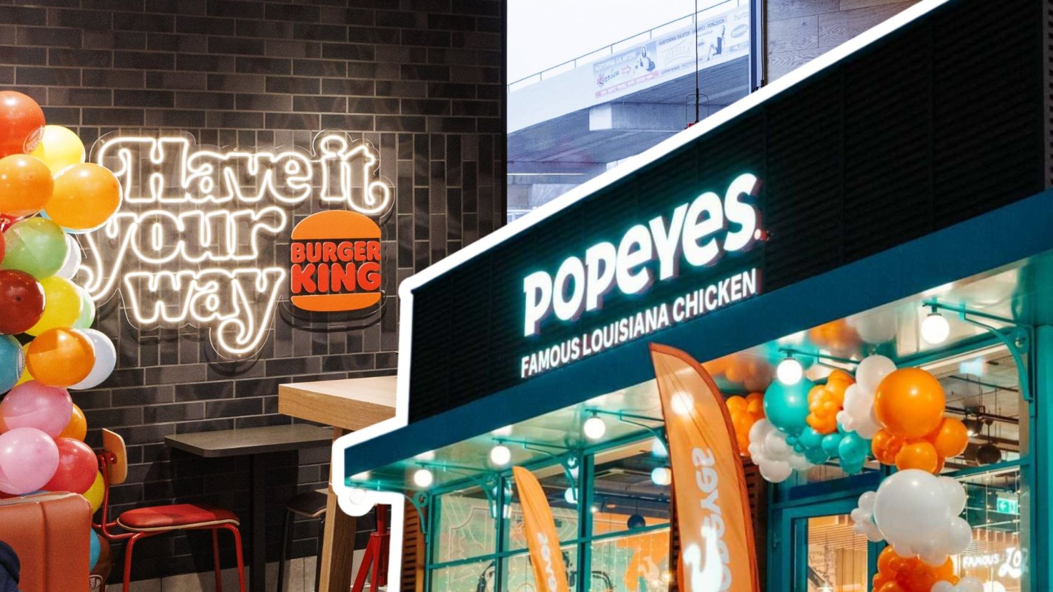 Popeyes i Burger King w jednym budynku. Pierwszy taki lokal w Polsce rusza na Zakopiance. lokale Burger King I Popeyes.