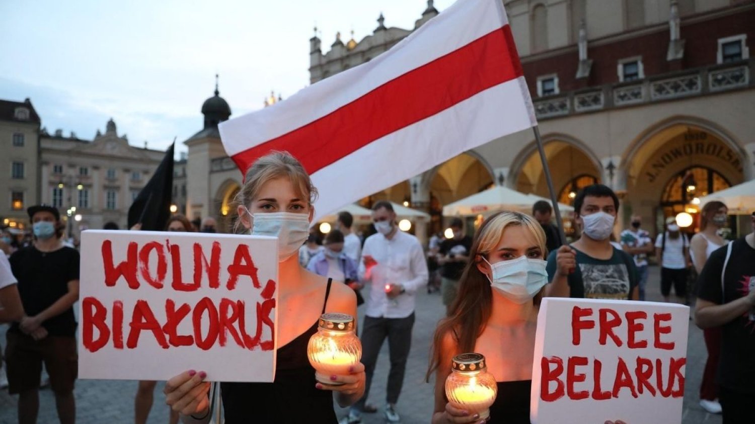 Manifestacja w Krakowie, solidaryzująca się z protestującymi Białorusinami.