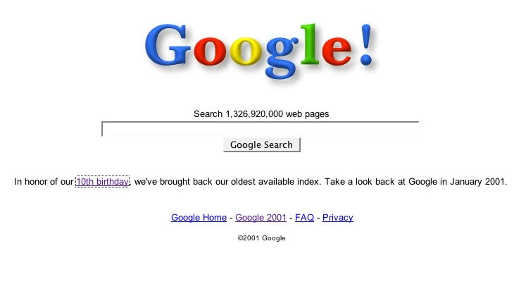 Pierwsza wersja strony Google.