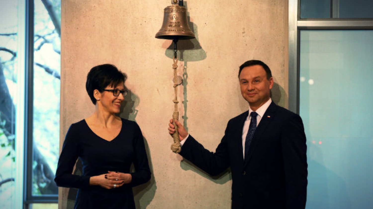 Prezes Giełdy Małgorzata Zaleska oraz prezydent RP Andrzej Duda podczas inauguracji obchodów 25 lecia Giełdy Papierów Wartościowych