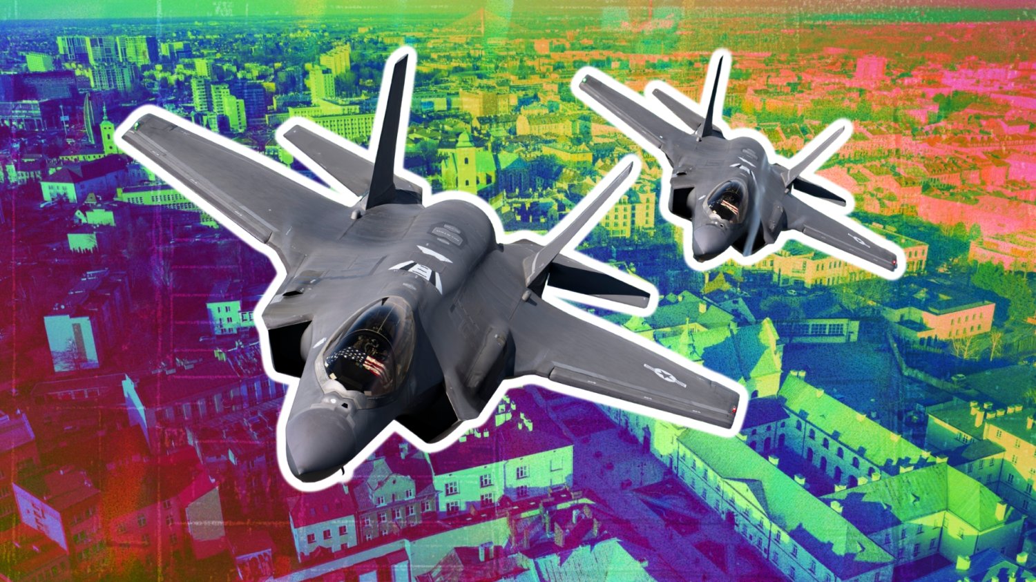 Gigant z USA rozbuduje fabrykę w Polsce. Rzeszów zyskuje globalne znaczenie Rzeszów w tle, nałożone filtry i tekstury. Z przodu dwa samoloty F-35