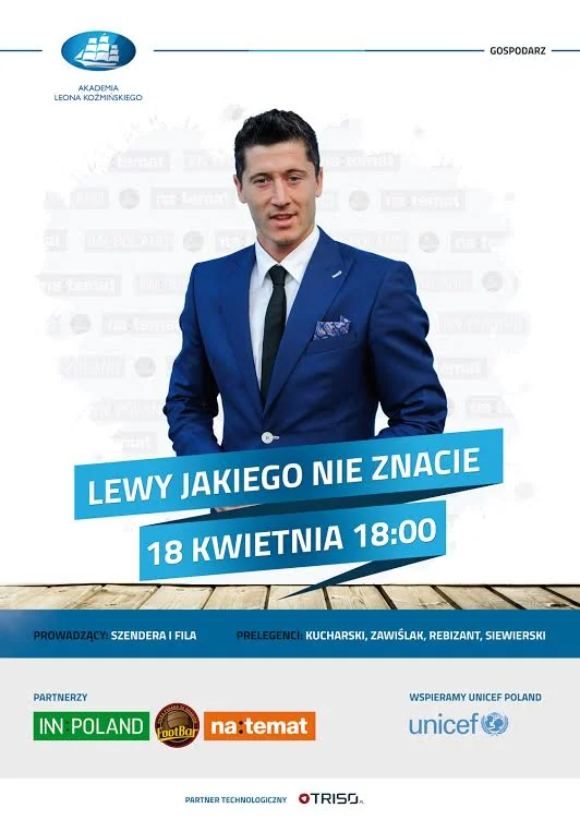Plakat promujący konferencję na Akademii Leona Koźmińskiego, poświęconą najlepszemu sportowcowi 2015 roku: Robertowi Lewandowski