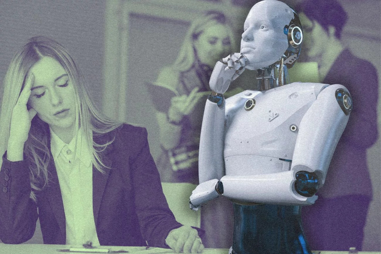 Kobiety w miejscu pracy i robot.