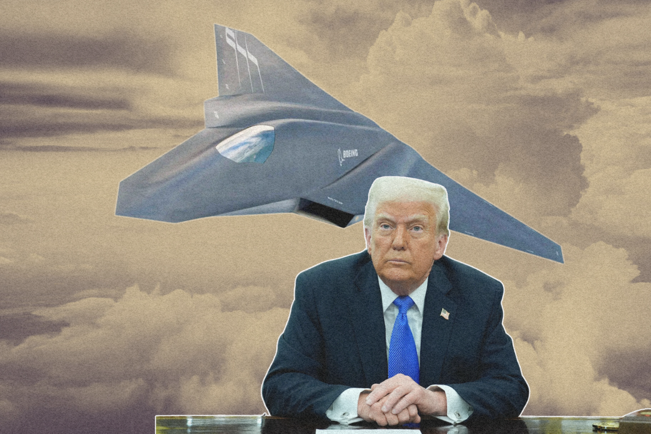 Grafika koncepcyjna F-47 i Donald Trump.