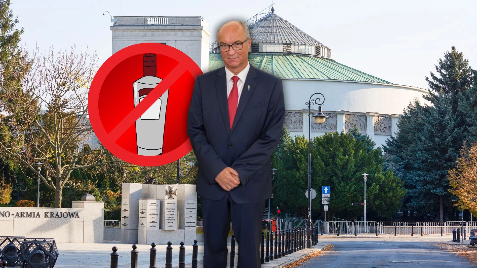 Włodzimierz Czarzasty na tle zakazu alkoholu i Sejmu. Marszałek Sejmu ogłosił zakaz sprzedaży alkoholu w Sejmie.