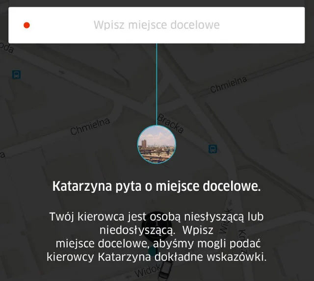 Screen z aplikacji Uber, która kojarzy kierowców z pasażerami.